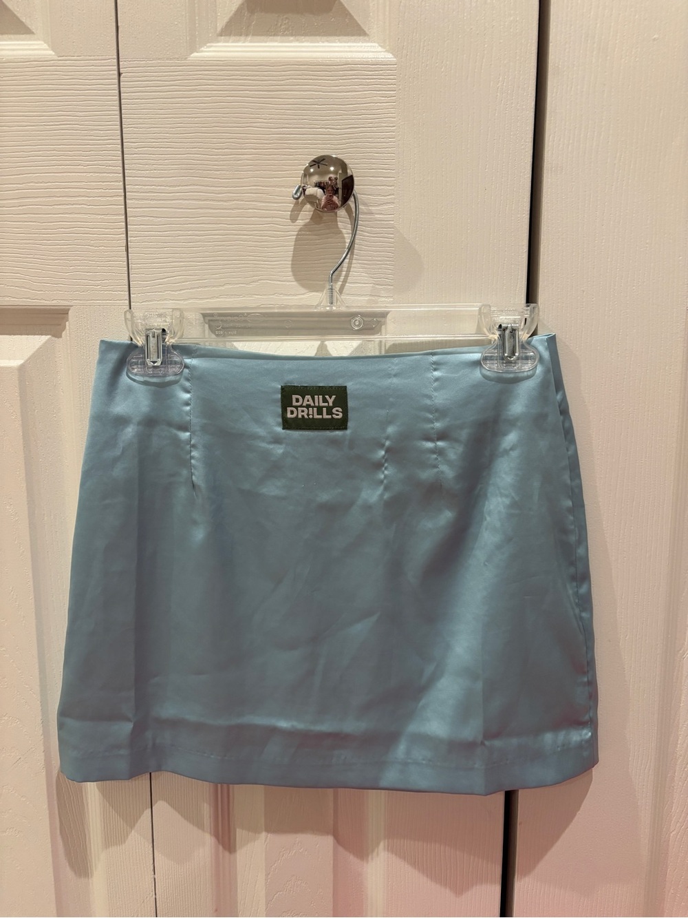 Daily Drills Baby Blue Mini Skirt with Branded Patch